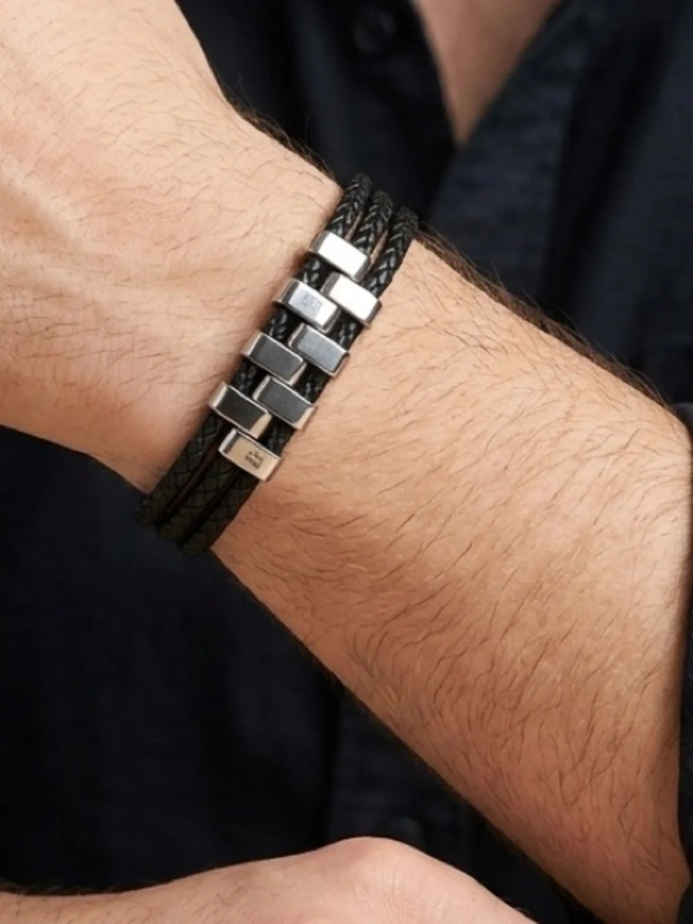 Men’s Braided Leather Bracelet | Triple Strand Stainless Steel Magnetic Clasp